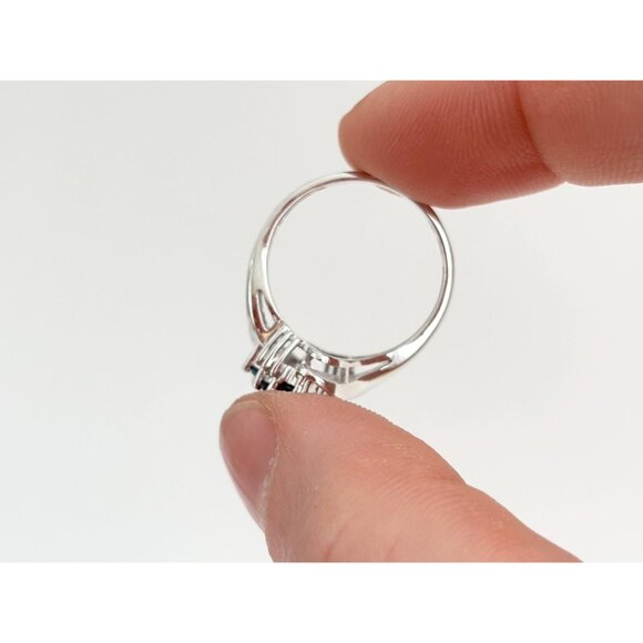 10k White Gold Blue Sapphire & White Diamond Vintage Gemstone Cocktail Ring sz 7 - Picture 7 of 10